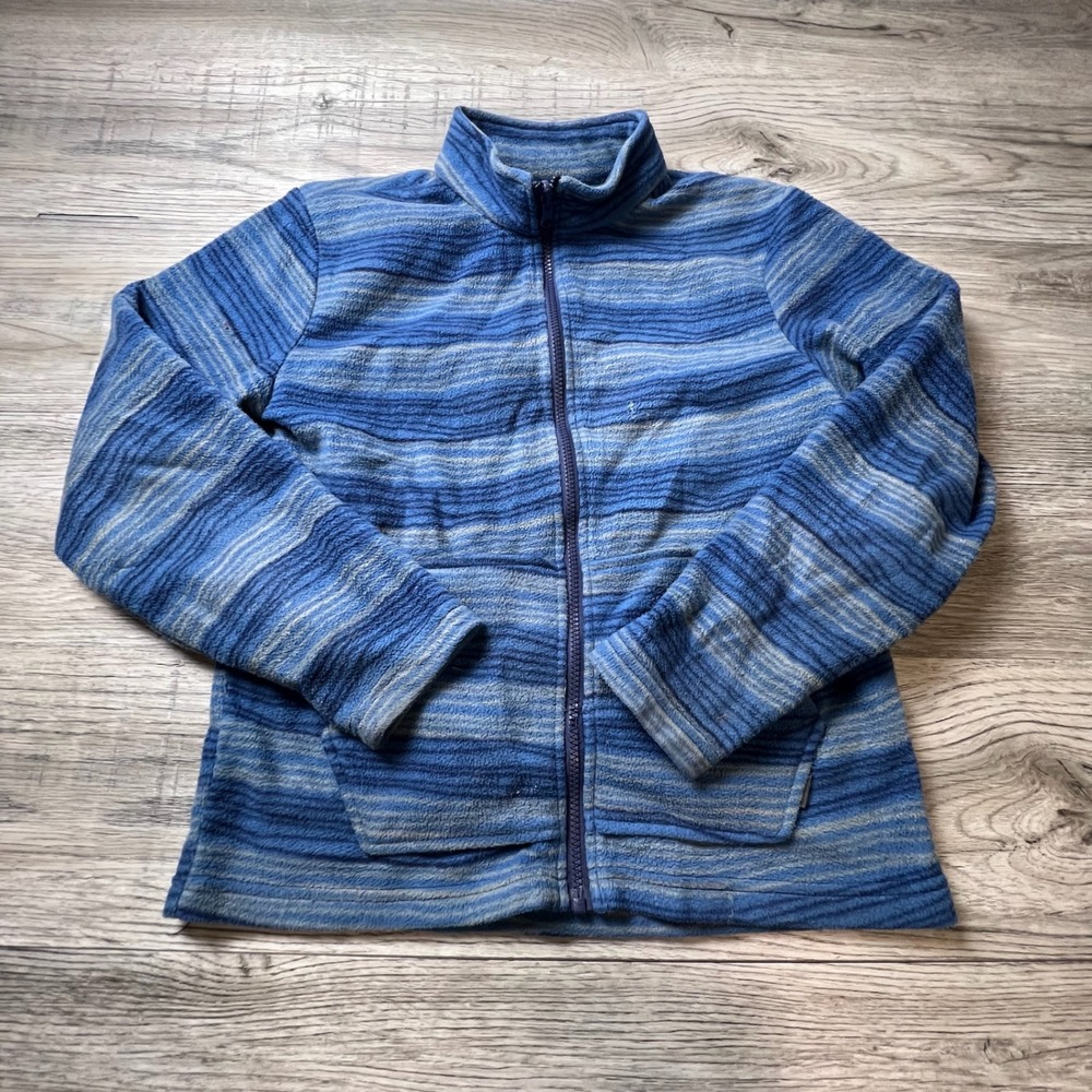 Eddie Bauer Fleece Jacket Kids L 14/16 Blue Striped Full Zip Mock Neck E9330W561